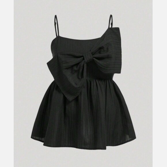 SHEIN Curve 0XL Solid Black 3D Bow Tank Top Shirt Blouse Fit & Flare - Picture 1 of 10